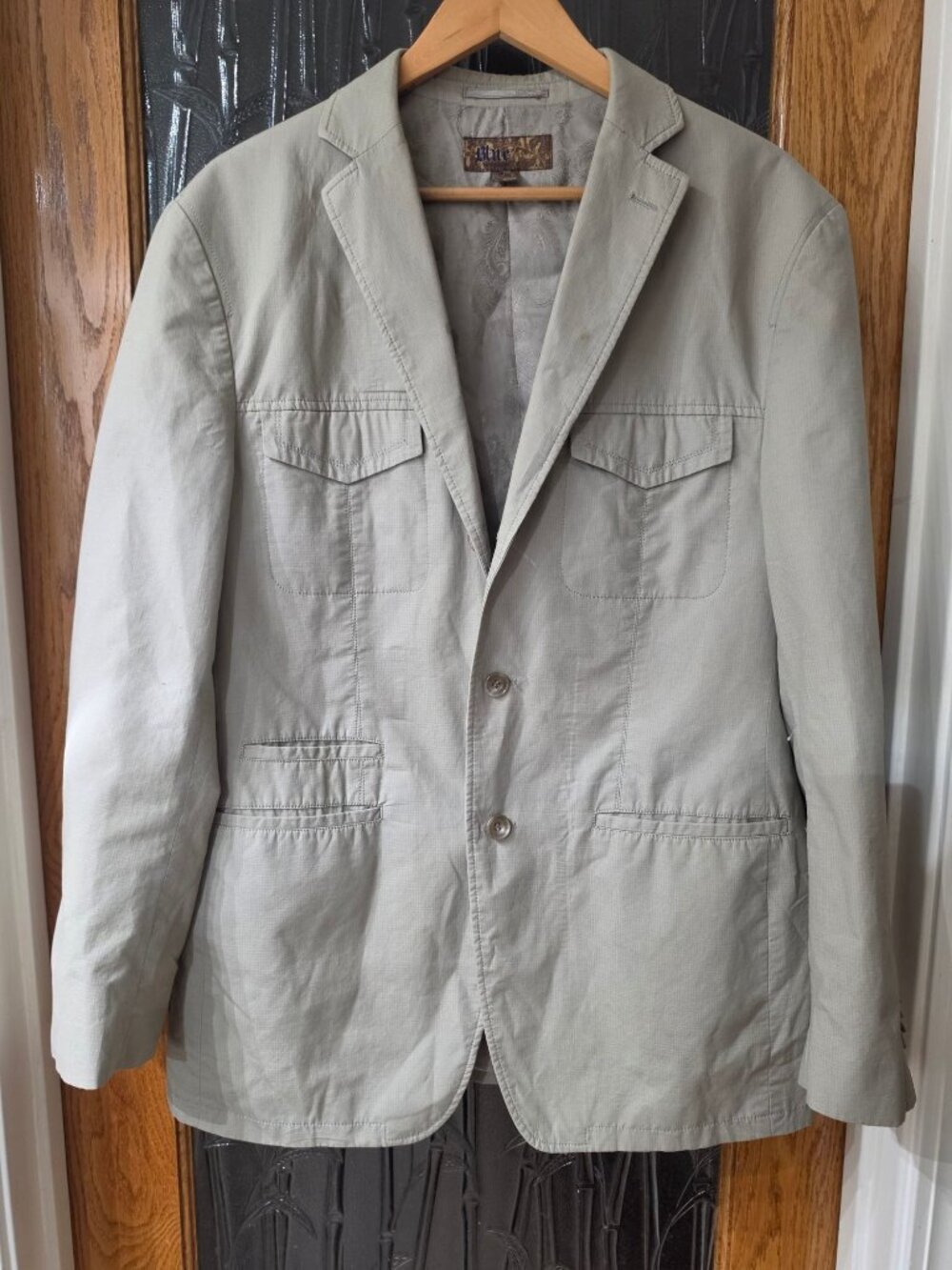 Pronto Uomo Blue Mens M Beige Cotton Safari Blazer Utility Travel Jacket